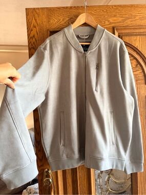 Men's Light Gray suede Bomber Jacket - Casual Zip Front